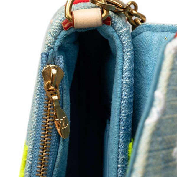 Blue LV Embroidered Monogram Denim New Wave Chain Pochette Crossbody Bag - Image 9