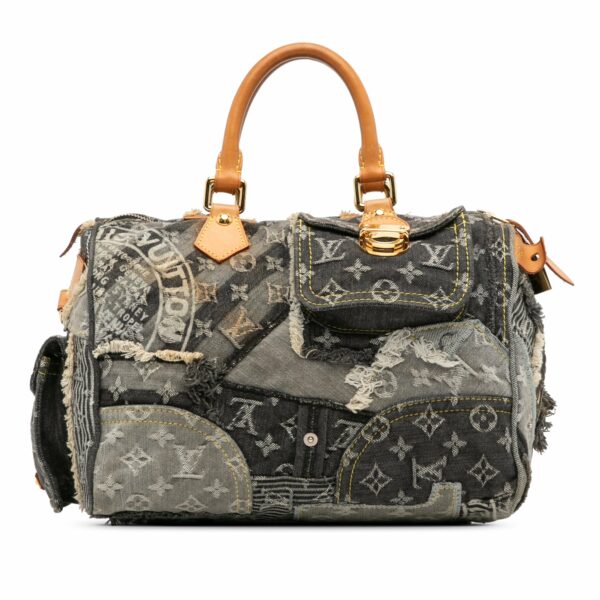 Gray LV Monogram Denim Patchwork Speedy 30 Boston Bag