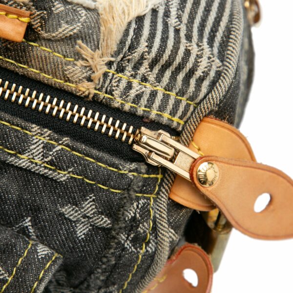 Gray LV Monogram Denim Patchwork Speedy 30 Boston Bag - Image 11