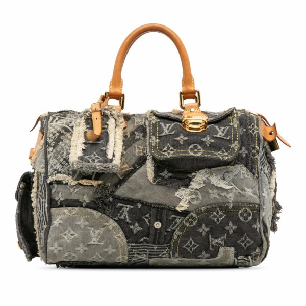 Gray LV Monogram Denim Patchwork Speedy 30 Boston Bag - Image 14