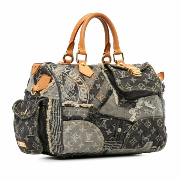 Gray LV Monogram Denim Patchwork Speedy 30 Boston Bag - Image 2