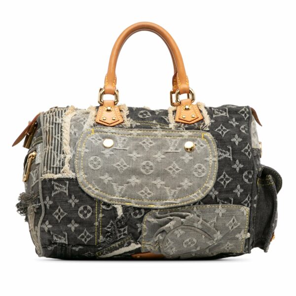 Gray LV Monogram Denim Patchwork Speedy 30 Boston Bag - Image 3