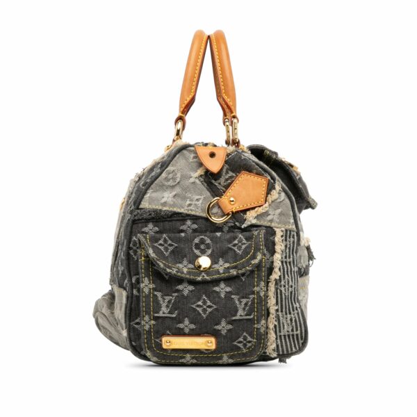 Gray LV Monogram Denim Patchwork Speedy 30 Boston Bag - Image 4