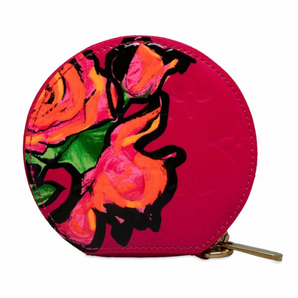 Pink LV Monogram Vernis Roses Coin Pouch - Image 3