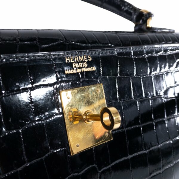 HM Vintage Crocodile Black Kelly 35cm GHW - Image 6