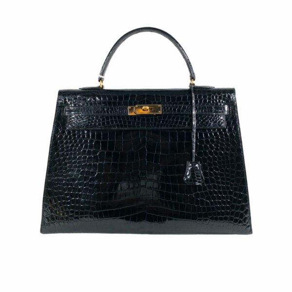 HM Vintage Crocodile Black Kelly 35cm GHW