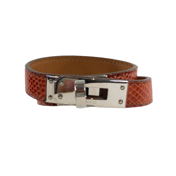 HM Dark Orange Lizard Kelly Double Tour Wrap Bracelet PHW