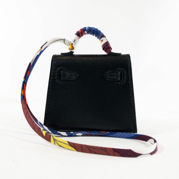 HM Black Mini Kelly Bag Charm with Silk Strap - Image 2