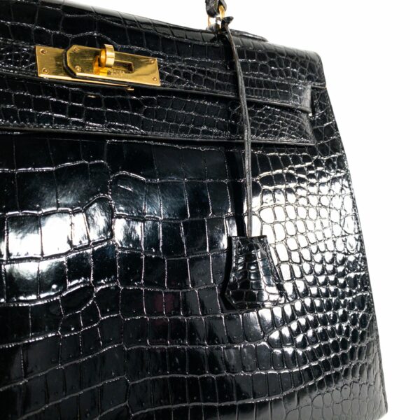 HM Vintage Crocodile Black Kelly 35cm GHW - Image 8