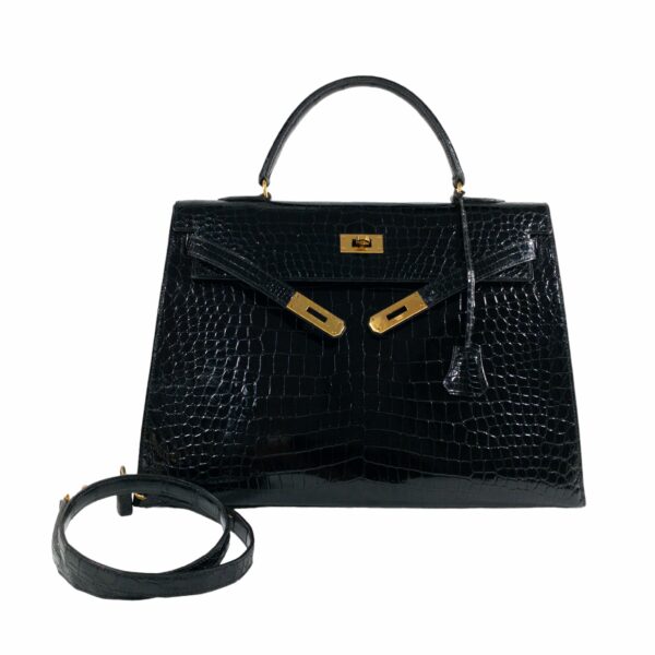 HM Vintage Crocodile Black Kelly 35cm GHW - Image 15