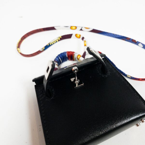 HM Black Mini Kelly Bag Charm with Silk Strap - Image 3